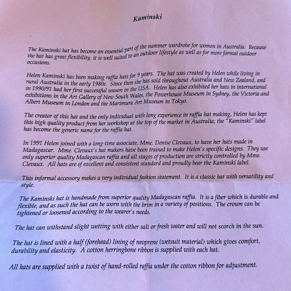 Vintage Handmade Kaminski Australia Raffia Hat Gorgeous, Classic, Trendy, Luxury - Picture 8 of 14